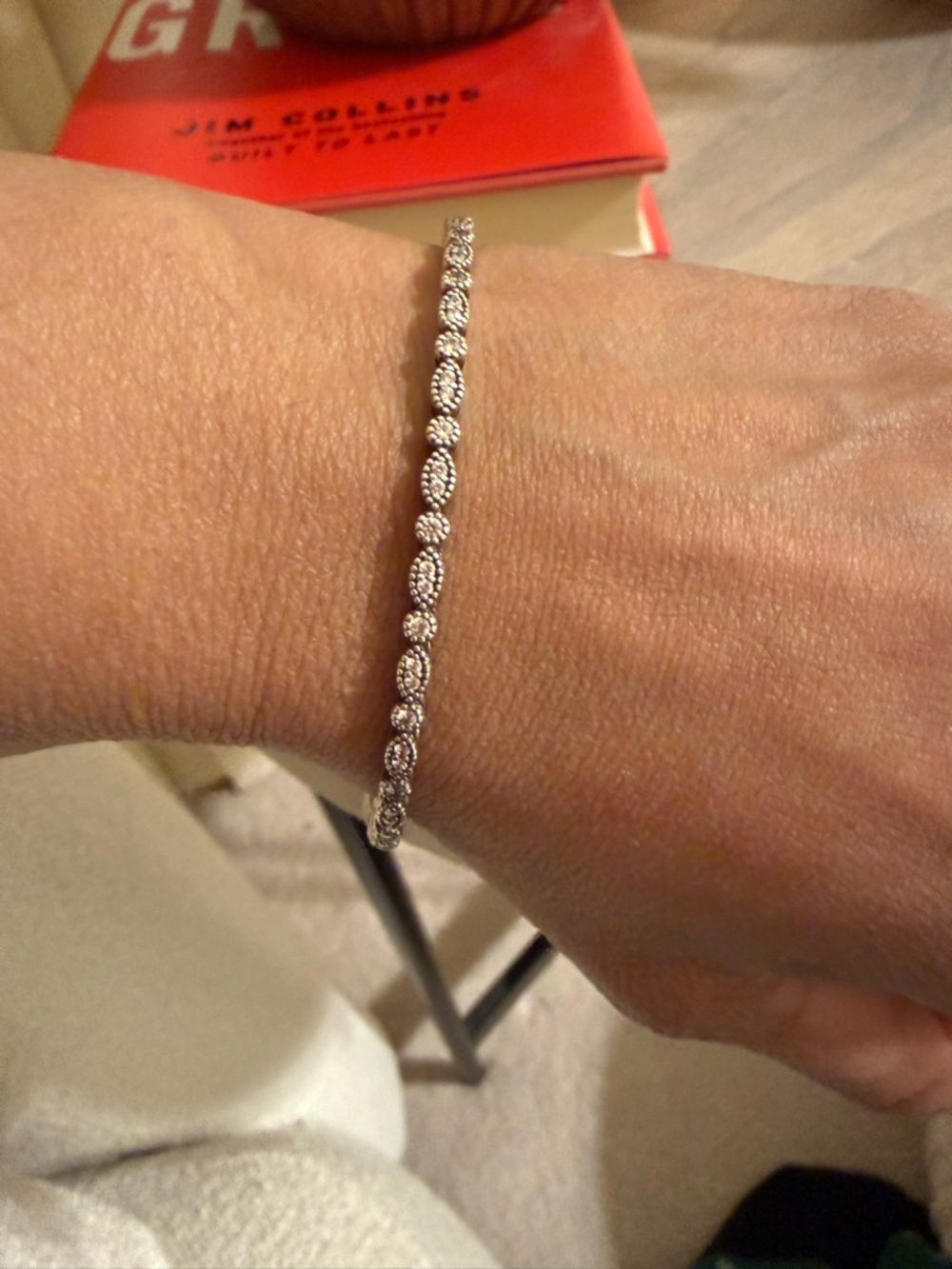 Pandora Sterling Silver Textured Hinged Bangle Bracelet
